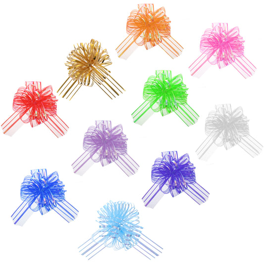 InnoHHustle 10pcs Pull Bow Large 6 Inch Organza Gift Wrapping Ribbon Bow Mixed Color Present Wrapping Pull Bow for Wedding Party Decoration Gift Baskets, Ribbon Bow for Christmas Decorations
