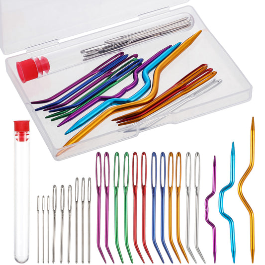 24 PCS Assorted Yarn Needles, Colorful Bent Tip Tapestry Needles Large-Eye Blunt Needles Darning Needles, Bent Embroidery Needles Tip Needle with Storage Box for Crocheting with Knitting Cable Needle