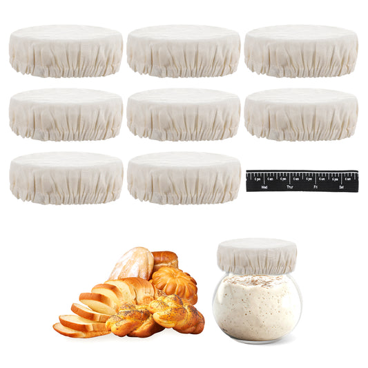 8Pcs Sourdough Starter Jar Covers, Reusable Fermentation Lids, Cotton Elastic Cloth Jar Covers, Cloth Bowl Covers Breathable Cloth Bowl Lid for Mason Jars, Fits 3-4 Inch Jar Mouths
