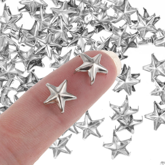 150 PCS Star Studs for Clothing, Silver Star Spikes Rivets Small Metal Stars Nailheads Spike Stud Leather Claw Rivets Nailheads Stars Punk Rivet for Punk Rock Clothing Belt Bag Decorations (Silver)