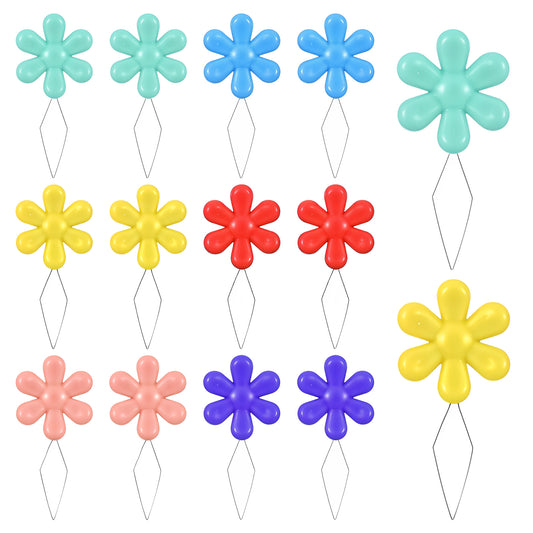 16 Pack Needle Threaders, Assorted Colorful Flower Head & Wire Loop Tools for Hand Sewing, Embroidery, and Cross Crafts