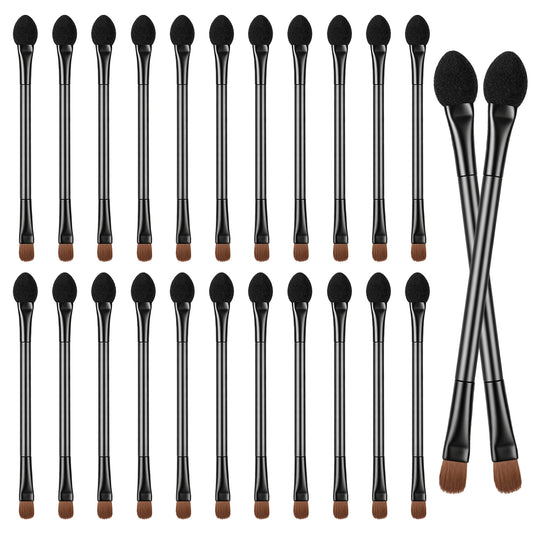 24 PCS Dual End Eyeshadow Smudge Brush 2 in 1 Eyeshadow Sponge Concealer Brush Double Sided Eyeshadows Makeup Brushes Eyeshadows Applicator Makeup Cosmetic Tool for Blending Eye Shadow (Black)