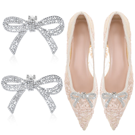 EupHHonycs 1 Pair Rhinestone Shoe Clips Detachable Classic Bow Crystal Shoe Buckles Heels Accessories Bridal Wedding Party Rhinestone Shoe Clips