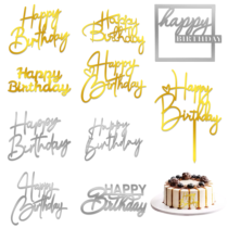Happy Birthday Cake Toppers, Mirror Acrylic Cake Topper Gold Silver Happy Birthday Cake Decorations Cake Inserts Cupcake Toppers for Birthday Decorations Party Cake Desserts Pastries Supplies