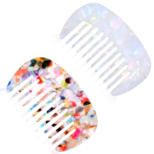 Wide Tooth Tortoise Comb, 2 Pcs Acetate Hair Detangling Comb Anti-Static Large Tooth Comb Travel Pocket Size Comb French Hair Comb for Wet and Dry Long, Short Hair, Curly and Straight Hair