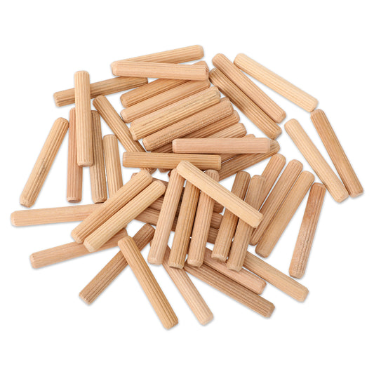100 Pcs Wooden Dowel Pins 8mm X 50mm, Wood Dowel Pins Wooden Plugs, Solid Hard Wood Dried Fluted Beveled Hardwood Rods, Grooved Dowels Plugs Fluted Pin Wood for Carpenters DIY and Craft Projects