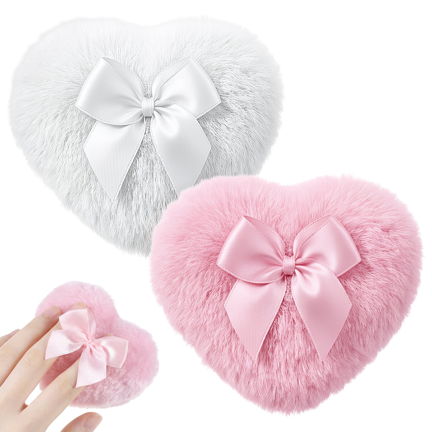 2Pcs Large Fluffy Powder Puff, Dusting Heart Body Powder Puff for Face Powders, Ultra Soft Body Powders Puffs, Bodys Washable Reusable Makeup Puffs(White+Pink)