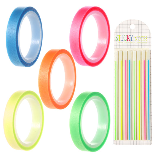 6PCS Highlighter Tape, 0.23inch X 16ft 5 Colored Transparent Marking Sticker 1 Sticky Long Tab, Removable Fluorescent Neon Transparent Tape for Teacher Student Reading Taking Note at Class Home Office