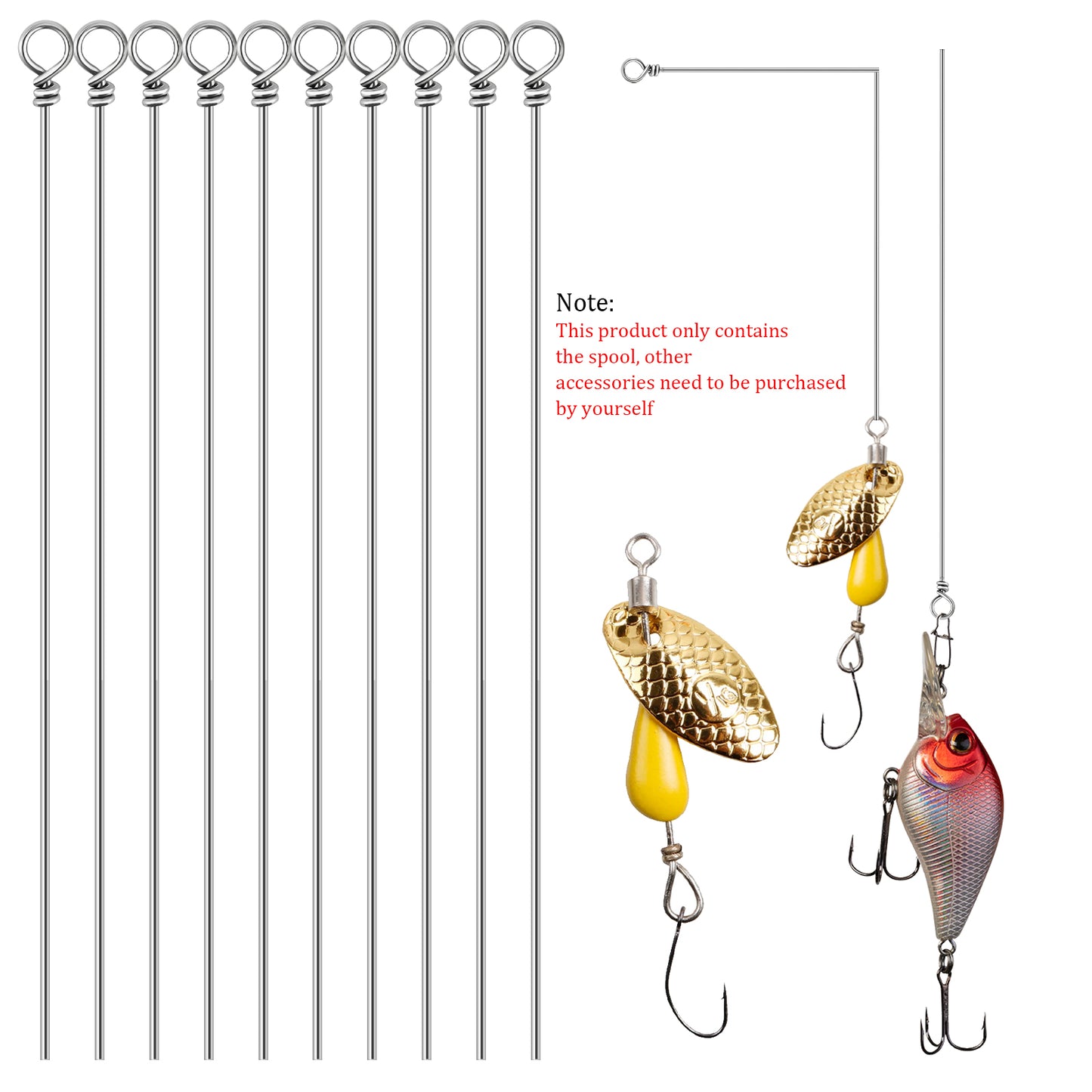 100 Pack Fishing Looped Spinner Shaft, Stainless Steel Spinner Bait Wire Fishing Lure Making Supplies - Lure Making Kit Rigs for Freshwater Bass, Trout, Walleye, Salmon, Catfish