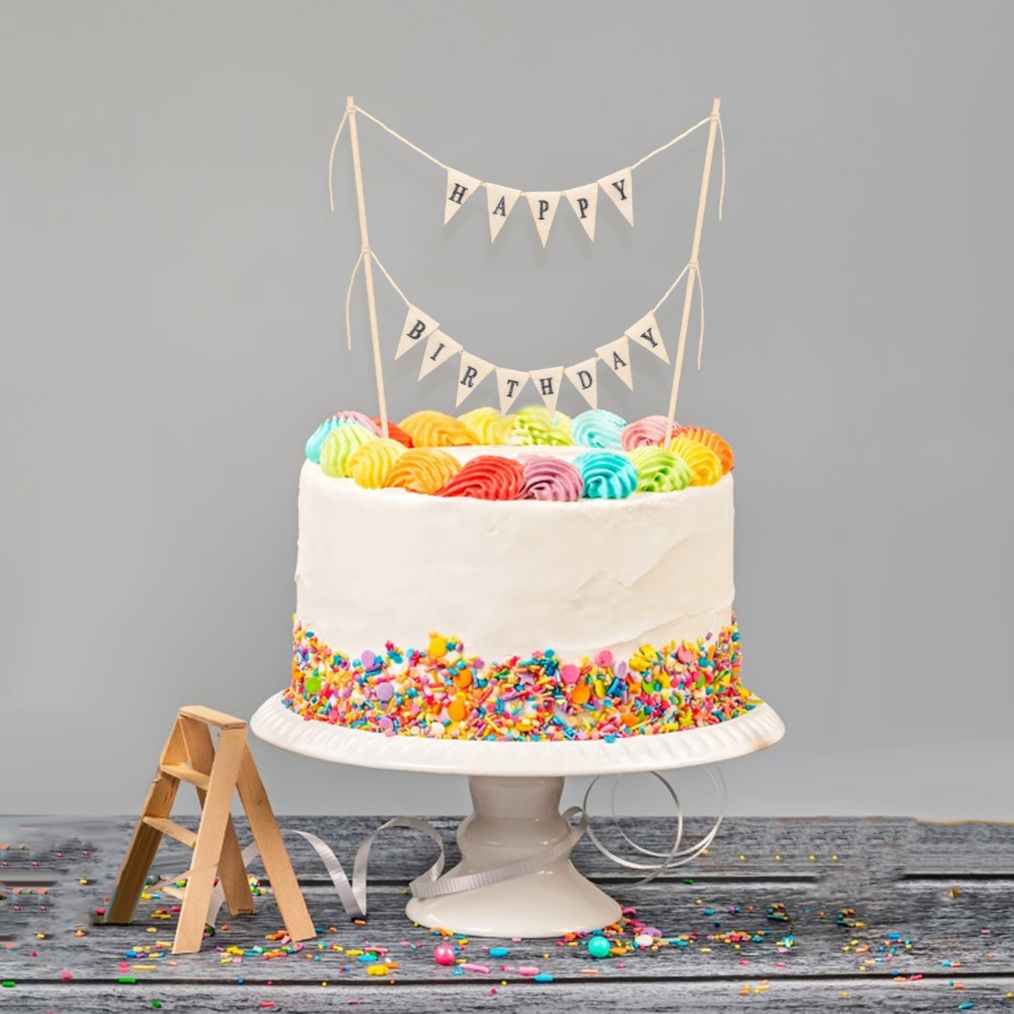 salbsever Happy Birthday Topper for Cake Decoration Set Personalized Birthday Banner Birthday Cake Bunting Topper Happy Birthday Sign Cake Topper Garland for Birthday Party Supplies