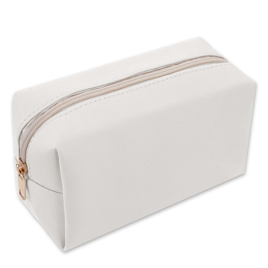 Makeup Bag PU Leather Cosmetic Bag Make Up Organizer Portable Storage Purse Large Capacity Waterproof Small Neat Multifunctional Zipper Pouch Travel Toiletry Bag for Women Daily Use(White)