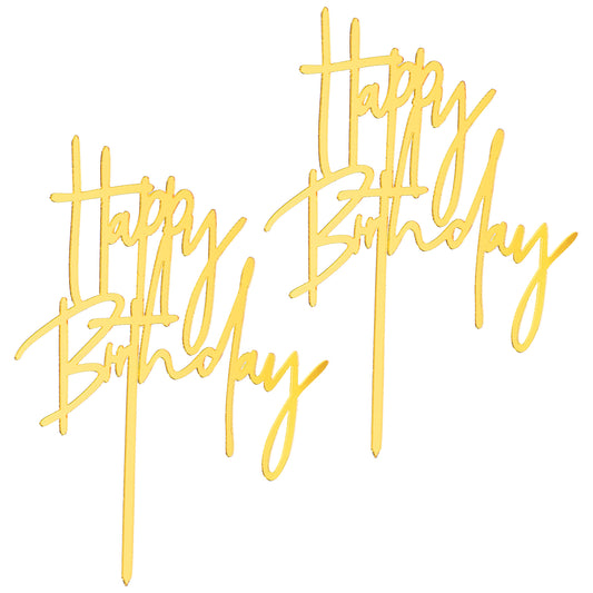Happy Birthday Cake Toppers, 2 Pieces Acrylic Birthday Cake Toppers Happy Birthday Sign Cupcake Topper Happy Birthday Decorations for Men Women Birthday Cake Party Decorations Supplies, Gold