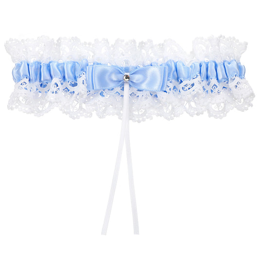 FdcLixuvol Lace Bridal Garter, Blue Bride Wedding Garter Elegant Stretchable Bow Bride Wedding Garters Weddings Accessories for Women Girls, Bridal Shower Parties, Valentines Day (Blue)