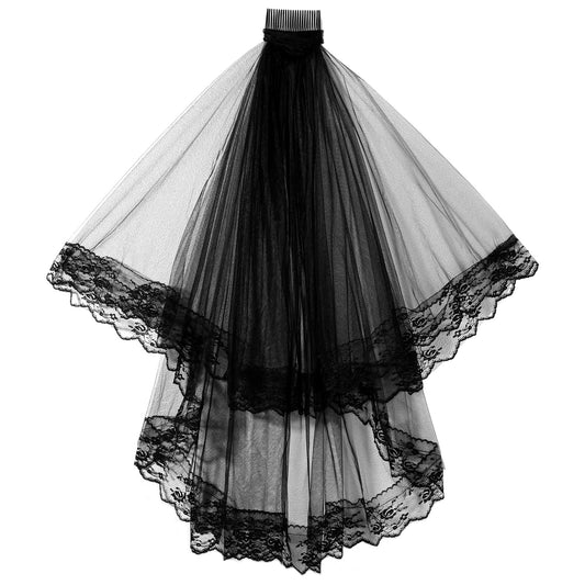 Xyembu Black Lace Veil Floral Lace Bridal Veil Wedding Veils Halloween Veils for Women Brides Wedding Bridal Shower