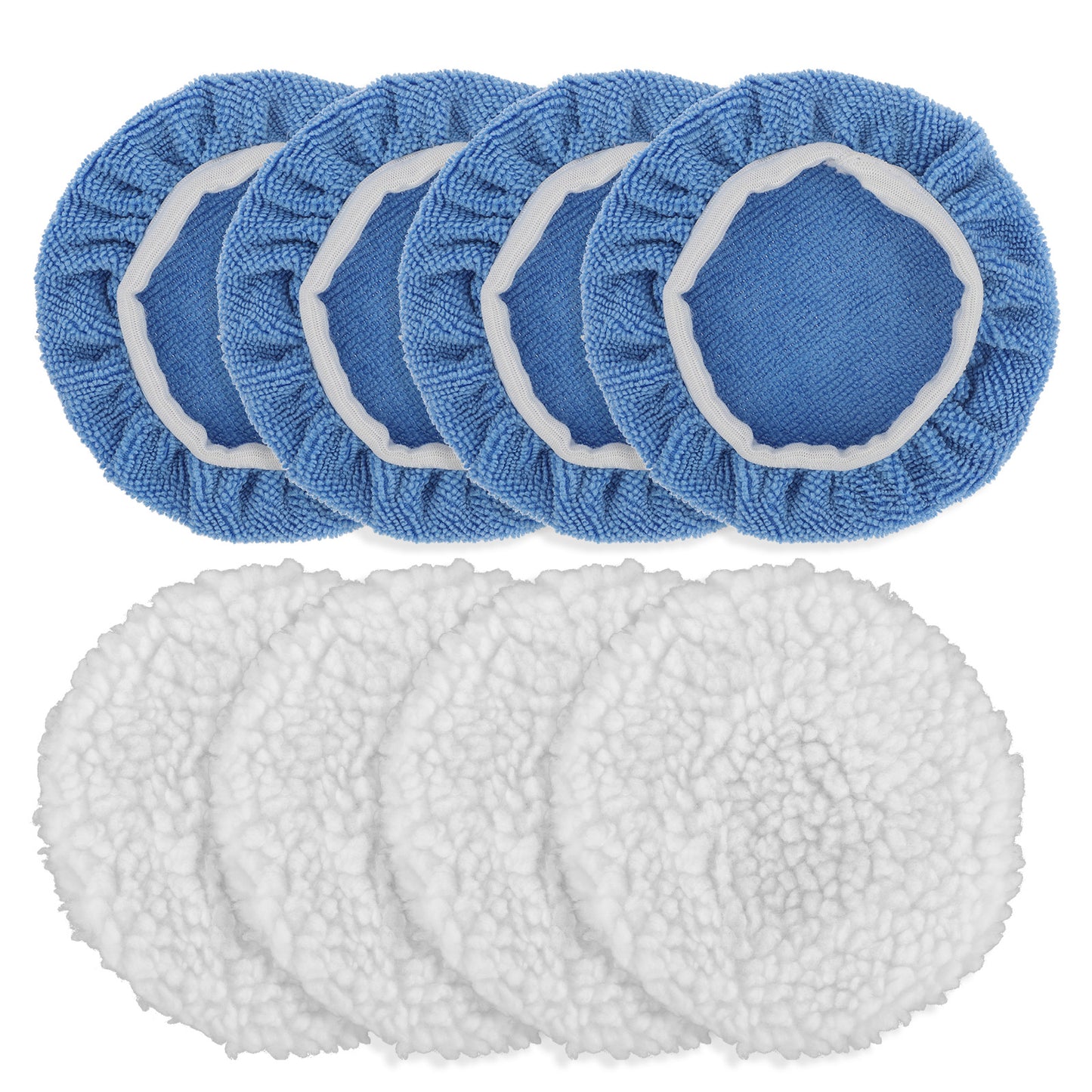 8Pcs Car Orbital Buffer Polisher Pad Car Polisher Pads Bonnet Buffing Pad Cover Wool Buffing Pads Cars Polishing Bonnet Buffing-Pad for Cars Furniture Glass, 4*Microfiber+4*Woollen, 5-6 Inches