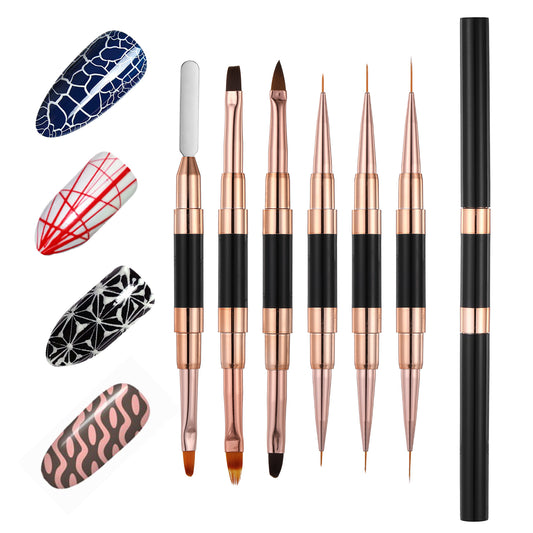 Double-Ended Nail Art Liner Brushes 6 Pcs Multi-purpose Gel Nail Art Brush Set Gel Polish Pen for Long Lines Depicting Details