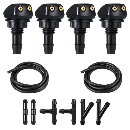 Car Windshield Washer Hose Kit 4 Pcs Washer Nozzle 2M Fluid Hose 6 Pcs Hoses Connectors (Y I T-Type) Universal Windscreen Wiper Hoses Connecting Water Pump and Nozzle for Most Car