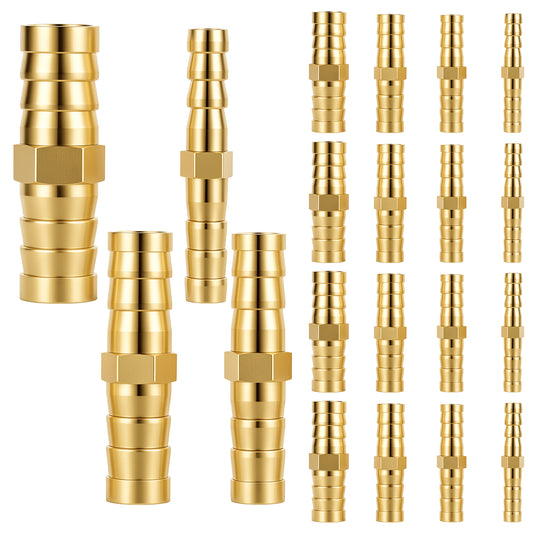 20PCS Barbed Hose Fittings Pressure Washer Hose Repair Kit 1/4" 5/16" 3/8" 1/2" (6 mm/8 mm/10 mm/12 mm) Brass Fittings Fuel Line Connector for Air/Fuel/Water/Oil Hoses