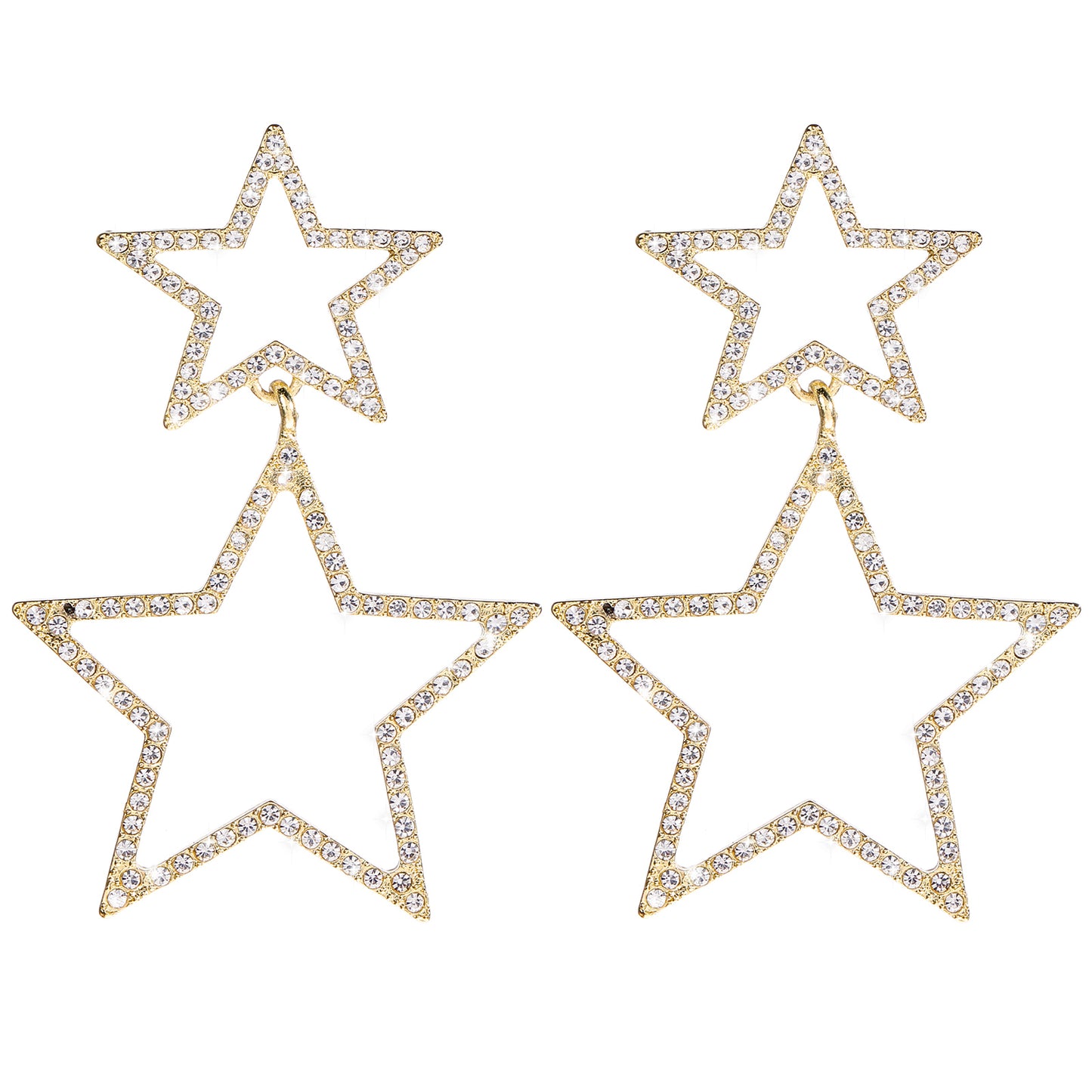 Star Earrings, Gold Star Earrings Dangle Glitter Star Rhinestone Earrings for Women Hollow Big Double Star Hoop Earrings Stylish Accessories for Women Girls Birthday Christmas Party Festival Daily
