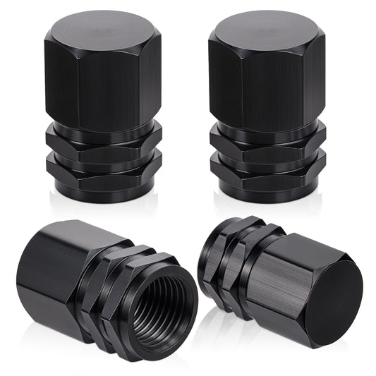 4 PCS Aluminum Tire Stem Valve Caps Wheel Valve Covers Car Dustproof Tire Cap Cover Accessories, Universal for SUV, Car, Bike and Motorcycle, Hexagon Shape Black