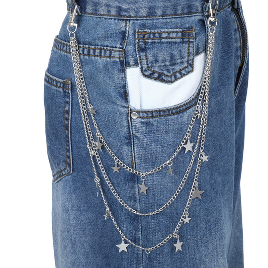Star Pants Chain for Women Y2K Star Pants Chain Punk Pocket Chains Five-Pointed Stars for Pant Rock Hip Hop Chains Silver-tone Wallet Belt Accessories