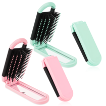 2 PCS Travel Brushes for Hair, Travel Hair Brush with Mirror Folding Hair Brush Women and Men Mini Wet Brush Portable Compact Hair Brush Mini Hairbrush Massage Comb for Travel Car Gym Bag Purse