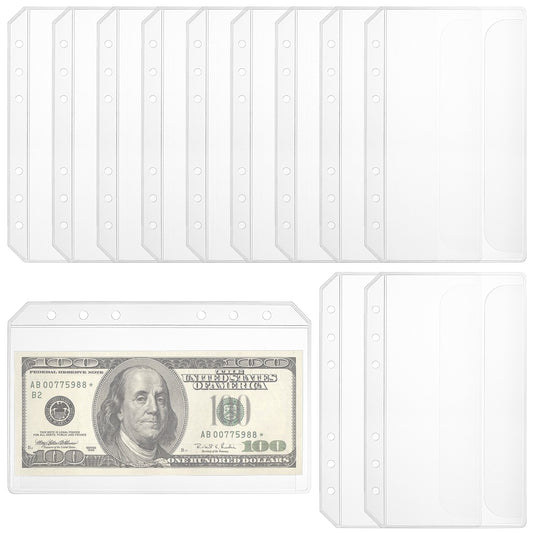 A6 Binder Pockets, 12PCS Clear PVC Zipless Cash Envelopes, A6 Cash Envelopes, 6-Hole Punched Side-Loading Budget Planner Inserts for 6-Ring Binder for Money Organizing