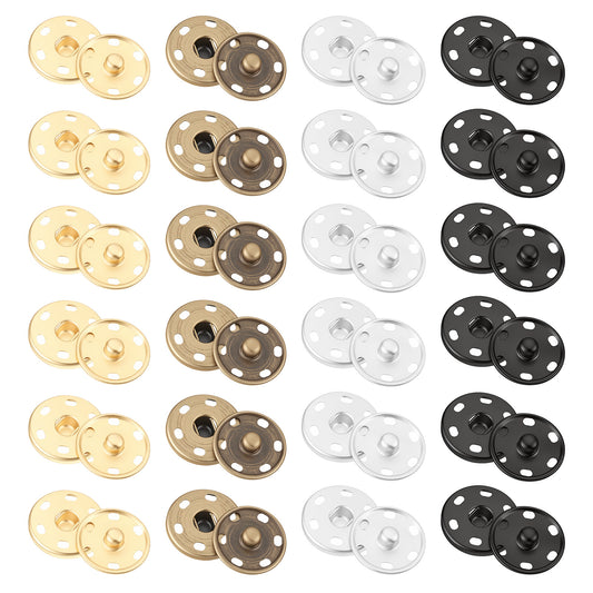 1Inch/25mm Large Sewing Snaps, 24Set sew on Snaps for Clothing snap Buttons Metal Snap Fasteners Press Studs for Fabric Sew Bag Bib Sweater Cardigan DIY Sewing Craft，4 Colors