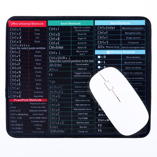 Excel Shortcuts Mousepad, 9.5x7.9in Portable Mouse Pad Square Mouse Pad Anti-Slip Excel Cheat Sheet Desk Pad with Office Word Excel Shortcuts Pattern Gaming Mousepad Mouse Pads for Desk Office Laptop