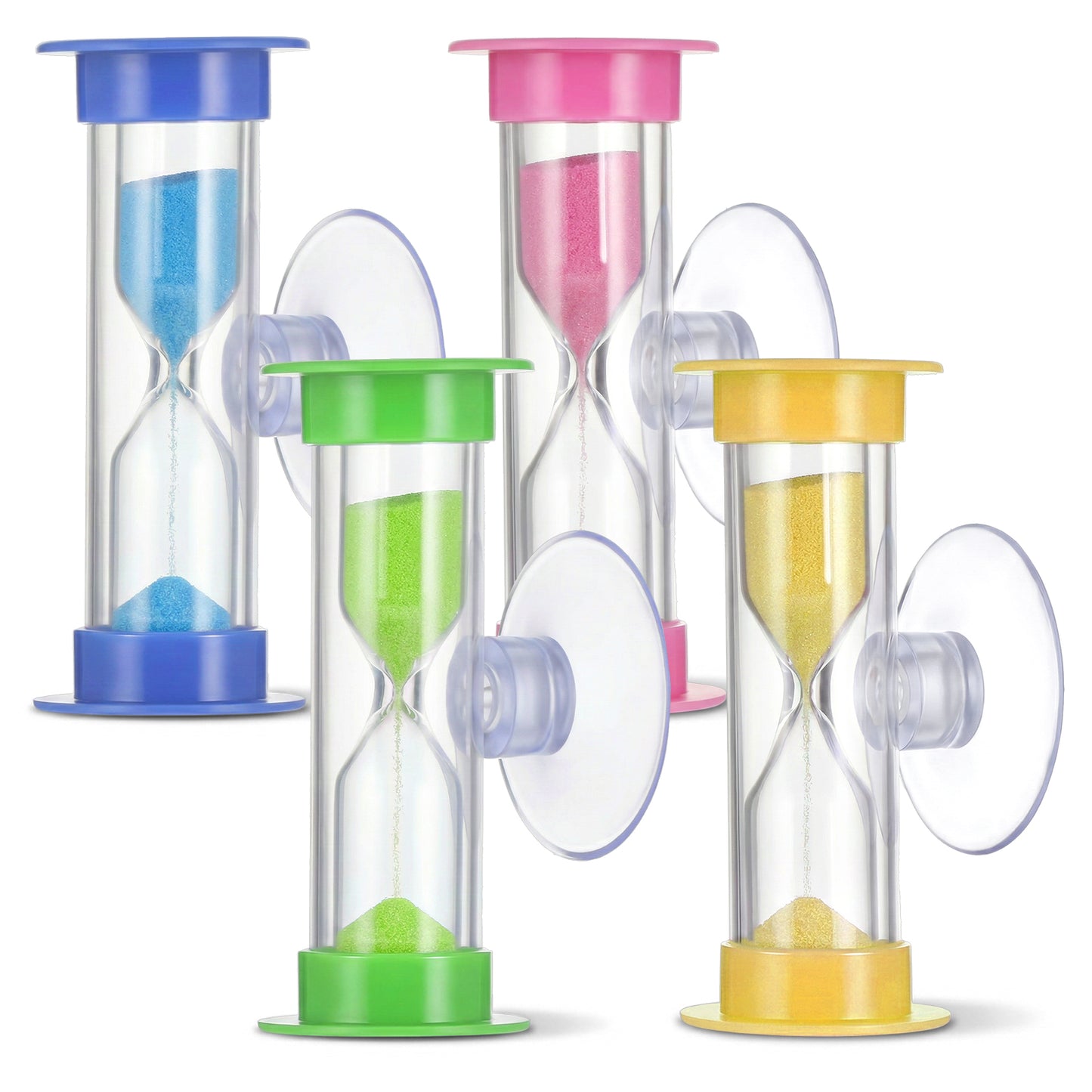 4 Pcs 2 Minute Sand Timer, 2 Minute Hourglass Sand Timer with Suction Cup, Plastic Mini Sands Watch Small Blue Acrylic Hourglass Sands Clock, Plastic Glass Mini Sandglass for Brushing Teeth Toothbrush