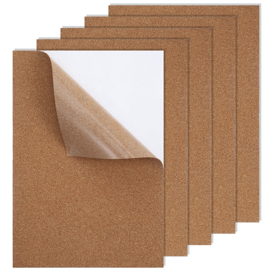 5 Pack Adhesive Cork Board, 1mm Thin Adhesive Cork Sheet Rectangle Cork Sticker Coasters Cork Pad for Wall Decoration Wedding Party DIY Craft Supplies (11.69×8.26 ×0.39 Inches)