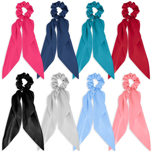 8PCS Hair Scarf Scrunchies for Women Hair Scrunchies Scarf Colorful Hair Ties with Bows Knotted Bow Satin Hair Ties Solid Color Fabric Scrunchy Elastic Ponytail Holders Hair Accessories for Women
