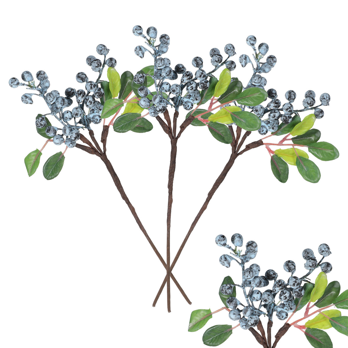 Zyghjort Fake Blueberries, 3 pcs Realistic Blueberry Stems