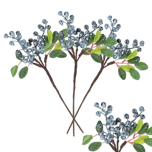 Zyghjort Fake Blueberries, 3 pcs Realistic Blueberry Stems