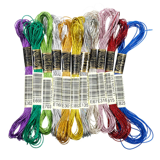 11 Colors Metallic Embroidery Floss 11 Skeins Cross Stitch Thread for Embroidery, Cross-Stitch, DIY Crafts (8M 12Strands)