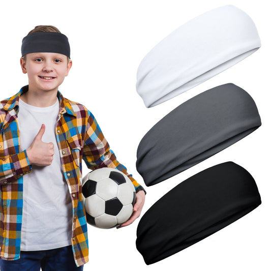3 PCS Kids Sports Headbands, Boys Sports Kids Sweatbands Moisture Wicking Sweatbands, Children Soft Moisture Wicking Hairband Absorbing Youth Kids Absorbing Elastic for Running Basketball Soccer