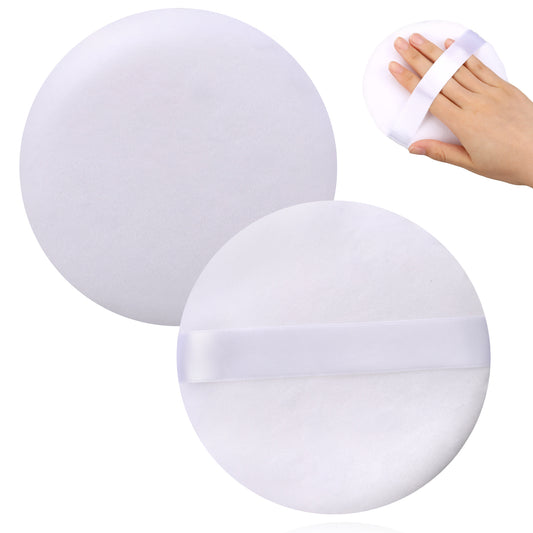 2 Pcs Pressed Powder Puff, Pure Cotton Super Soft Powder Puff Washable Round Powder Pads Compact Powder Puffs White 5 inch Makeup Powder Puff for Face