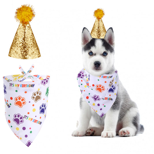 Dog Birthday Bandana and Dog Birthday Hat Set, Cute Dog Birthday Outfit Reusable Dog Birthday Party Hat Bandana Scarf for Small Medium Large Boy Girl Dog Cat Pet Birthday Party Supplies Decorations