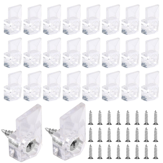 Mirror Holder Clips Kit, 25 Set Clear Plastic Mirror Mounting Clips Glass Retainer Clip for Wall Mounting Hanging Retainer Fasteners with Screw for Wall and Fixed Mirrors Box Door