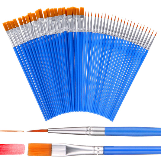 Paint Brushes for Acrylic Painting, 80 Pcs Nylon Hair Small Paint Brush Flat and Pointed Head Watercolor Brushes Face Paintbrushes Kit for Oil Watercolor Canvas Body Face Painting Arts Crafts (Blue)