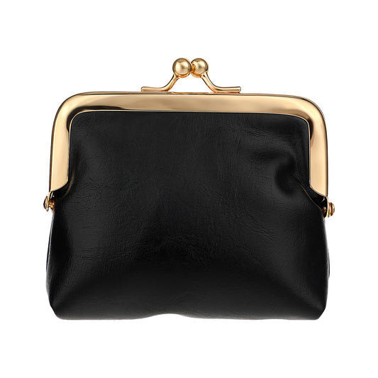 Coin Purse, 1 PCS Kiss Lock Coin Purse for Women, Small PU Leather Change Purse, Vintage Change Purse, Mini Cute Coin Holder Pouch for Woman Ladies Girls (Black)
