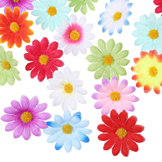 Ezymivs 100 PCS Small Fake Flowers, Mini Fabric Flowers for Crafts Multicolor Artificial Fake Wild Flower Decoration Faux Silk Daisy Flower Heads Embellishments for Birthday Wedding Party Decorations