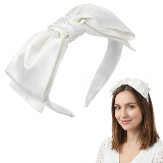 Knotted Bow Headbands White Wide Turban Headbands for Women Bowknot Hair Band Bows Hair Accessories for Women (White)