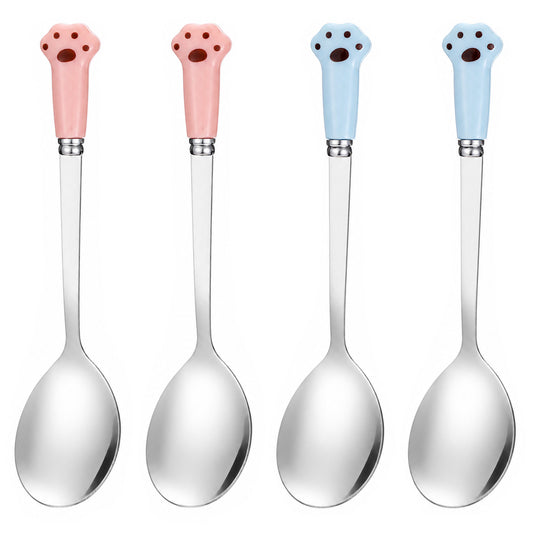 FdcZeyxior 4 PCS Cat Food Spoon, Dog Spoon Stainless Steel Pet Food Scoop
