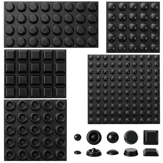 202 Pcs Soft Black Cabinet Door Bumper Pads Adhesive Bumper Pads Rubber Feet Self Stick Furniture Buffer Pad for Cabinet Doors Drawers Glass Tops Picture Frames Boards (Round Spherical Square)