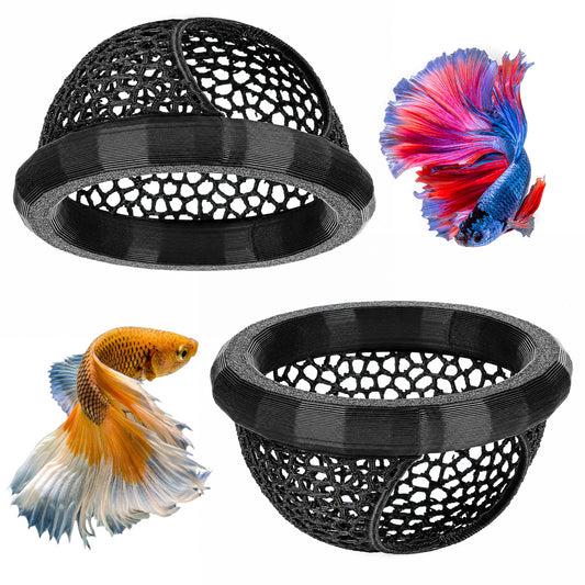 Skrfren 2 PCS Floating Betta Hide Cave, Floating Aquarium Hide 3D Printed Aquarium Decor with Feeding Ring Betta-Hammock Safe Cave Ornament Decoration for Betta-Fish, Shrimp, Small Fish (Black)