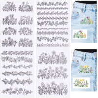 4 Sheets Stick and Stitch Embroidery Patterns, Water Soluble Embroidery Stabilizer Floral Patterns Paper Hand Sewing Embroider Flower Pattern for Jeans, Bags, T-Shirts, Cap