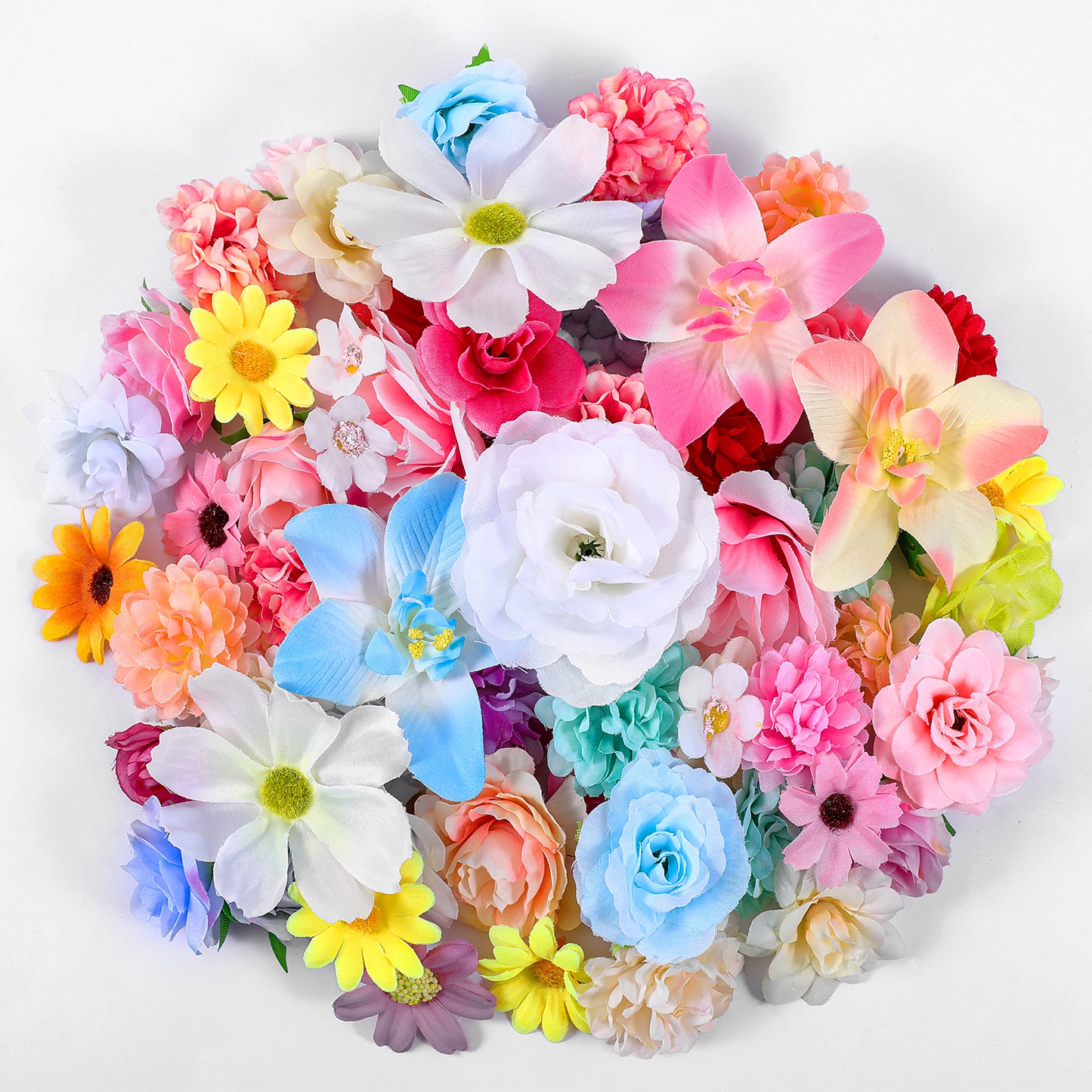 Sliverdew 50 PCS Artificial Flowers Heads, Fake Daisy Heads, Bulk Silk Faux Rose, Mix Silk Flowers Dahlia Roses, DIY Fake Mini Flower (Multicolor)