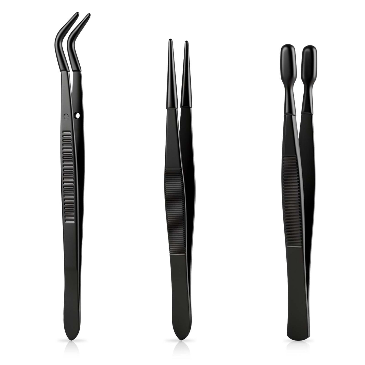 3 PCS Craft Tweezers, Tweezers for Crafting with Rubber Tips, Precision Crafting Tools for Jewelry, Stamps, Beads, and DIY Projects, Black