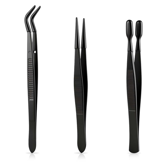 3 PCS Craft Tweezers, Tweezers for Crafting with Rubber Tips, Precision Crafting Tools for Jewelry, Stamps, Beads, and DIY Projects, Black